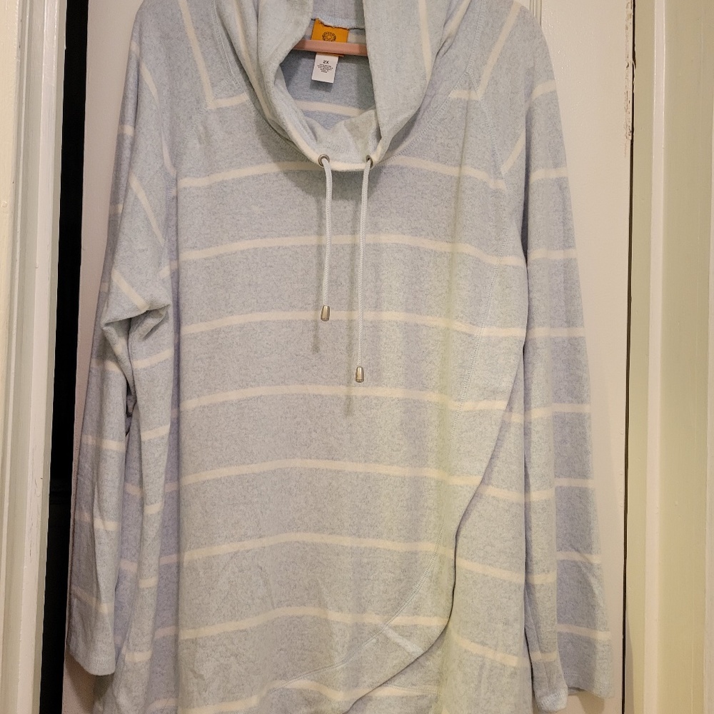 Ruby Rd women’s pullover, new with tags. Light blue with white stripes, size 2x